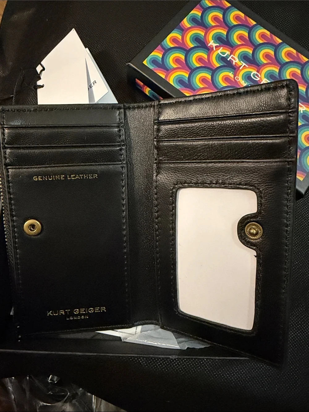 Kurt Geiger Iridescent Black Snake-Print Zip Wallet with Gold Accents